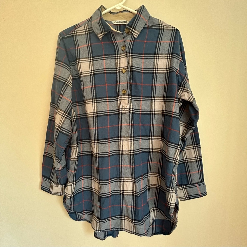 UNIQLO x JW Anderson Blue Flannel Checked Longline Shirt